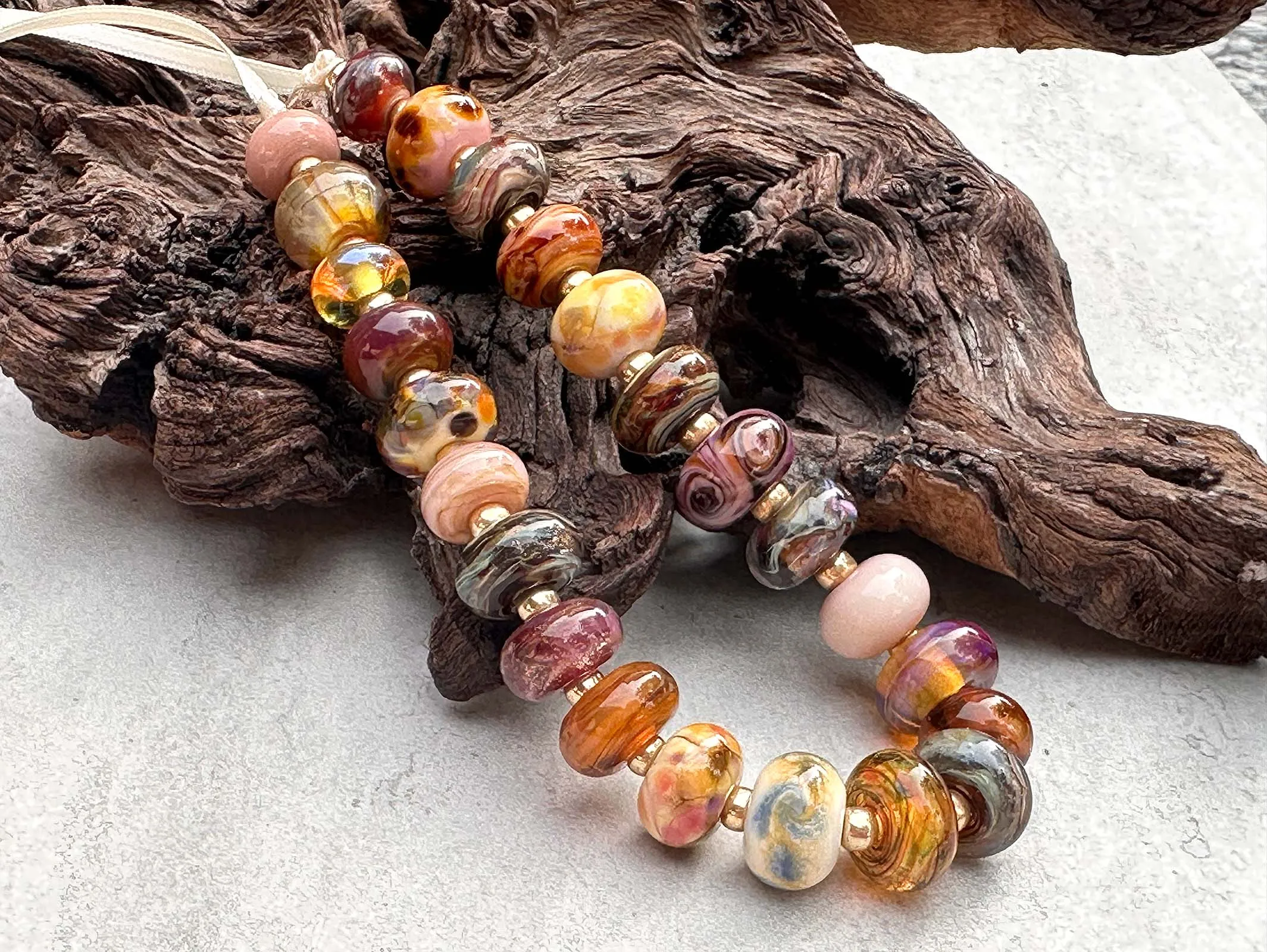 24 Brown Orphans Lampwork Beads Set SRA