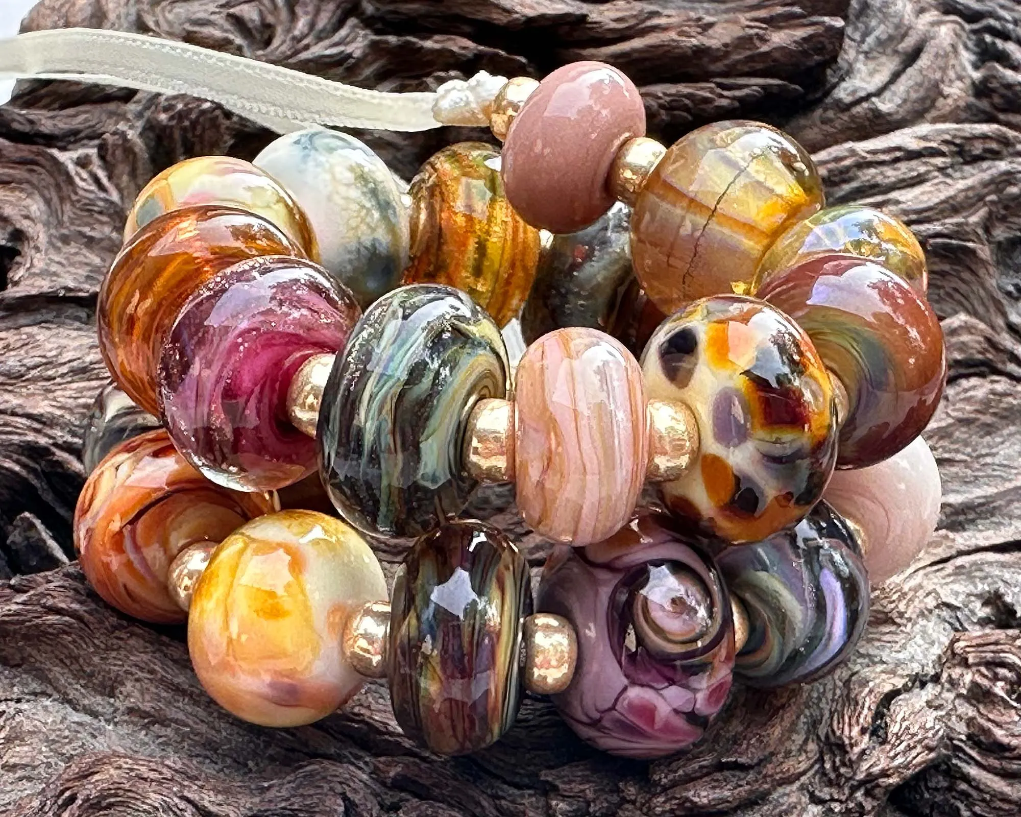 24 Brown Orphans Lampwork Beads Set SRA