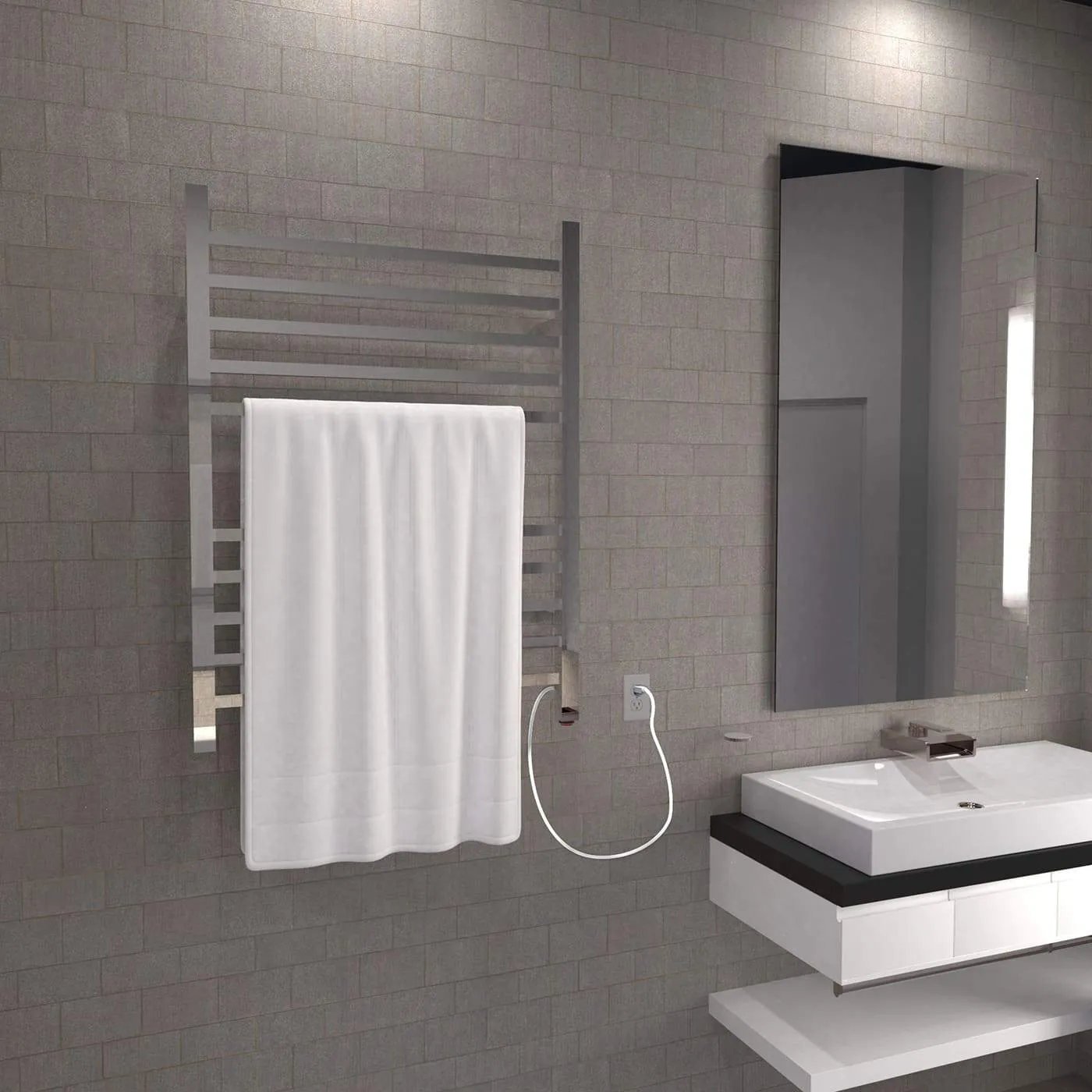 Amba RSWP-P Radiant Square Plug-In Towel Warmer with 10 Straight Bars, Polished Finish