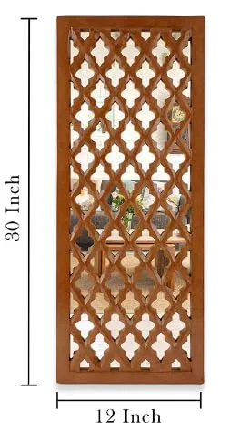 ANTIQUE DECORS Rectangular Decorative Hand Crafted Wooden Wall Mount Mirror Panel for Living Room | Modern Wall Panels | Wall Décor, 30 x 12 inch, Brown (Large, 3)