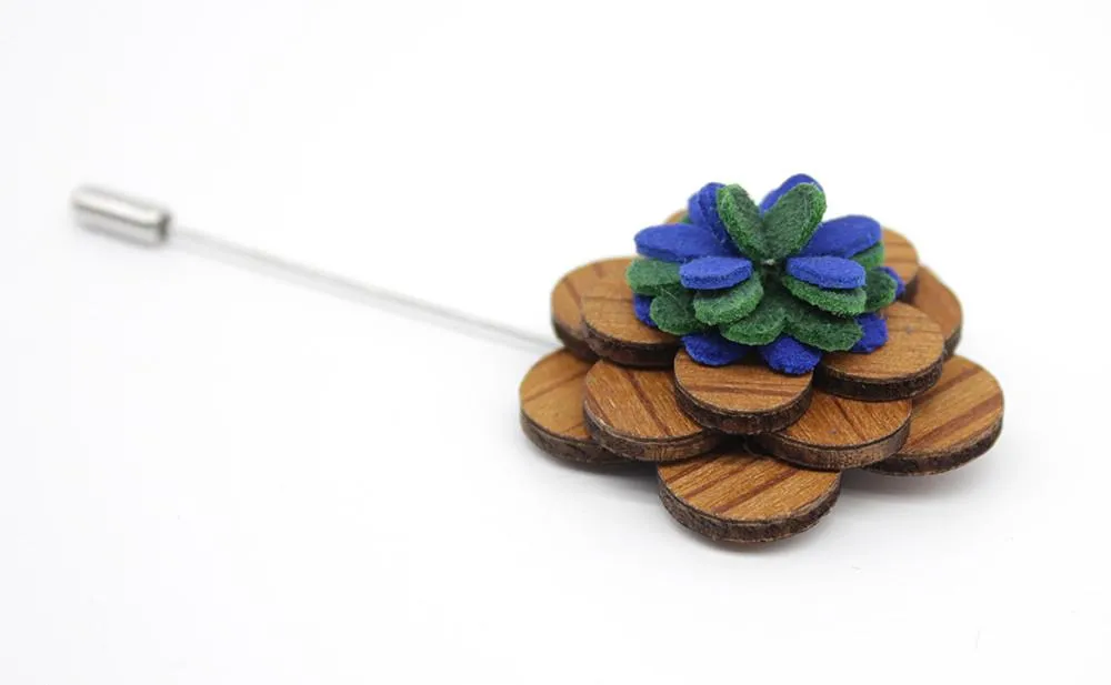Blue Green Wooden Lapel Pin