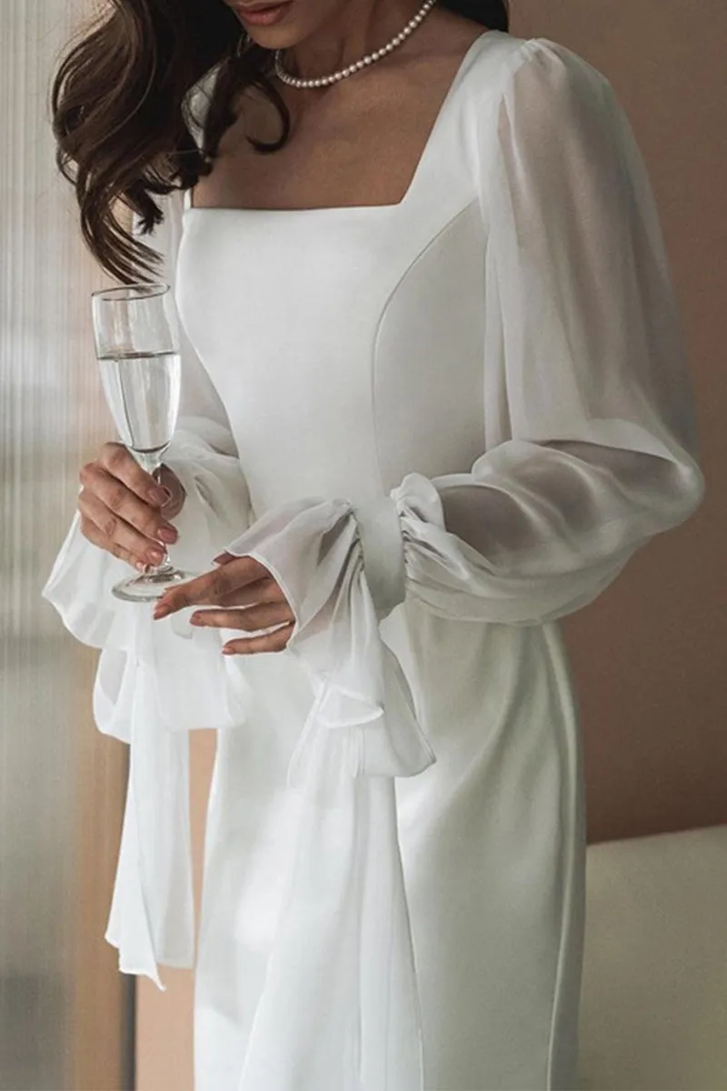 Elegant Square Collar A-Line Dress with Solid Frenulum - Celebrities Favorite
