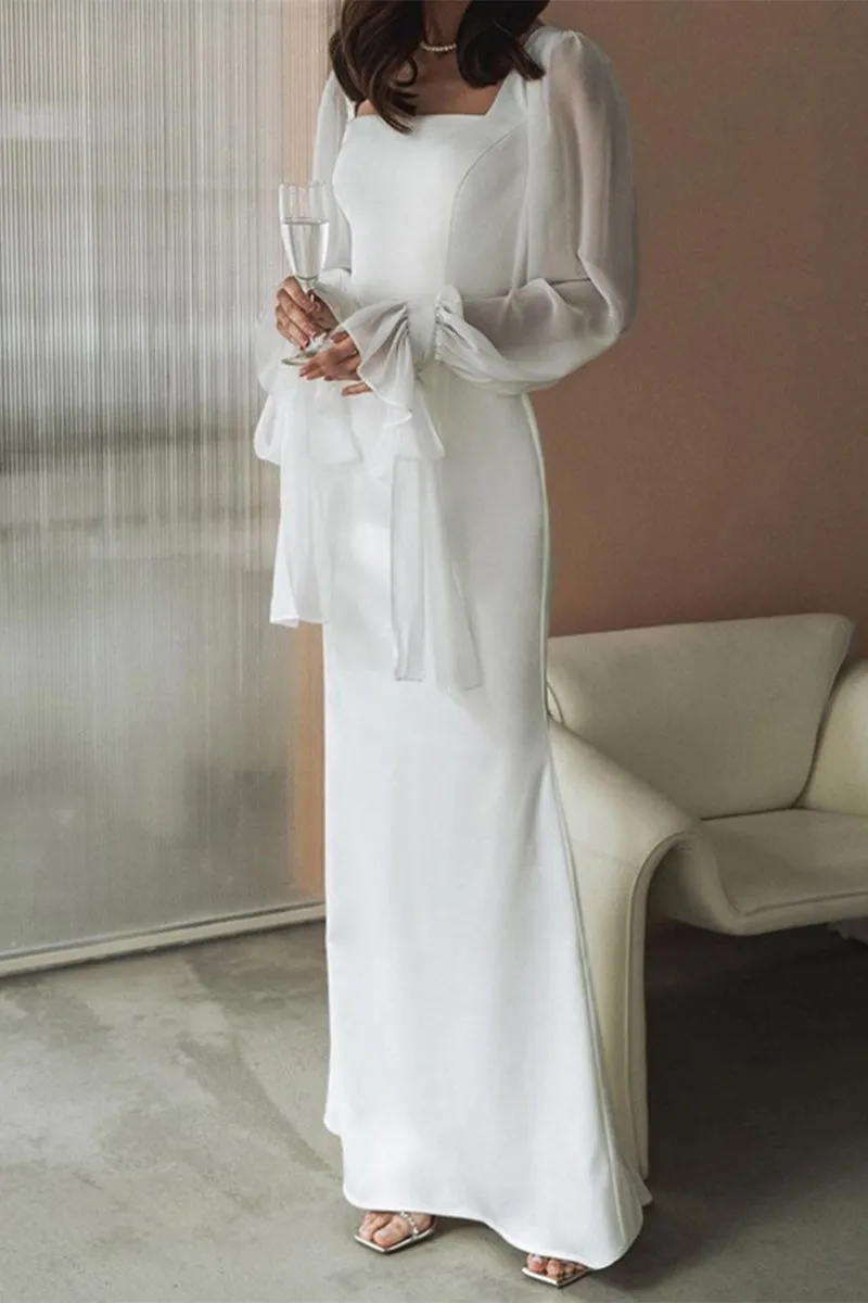 Elegant Square Collar A-Line Dress with Solid Frenulum - Celebrities Favorite