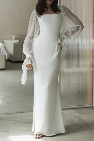 Elegant Square Collar A-Line Dress with Solid Frenulum - Celebrities Favorite