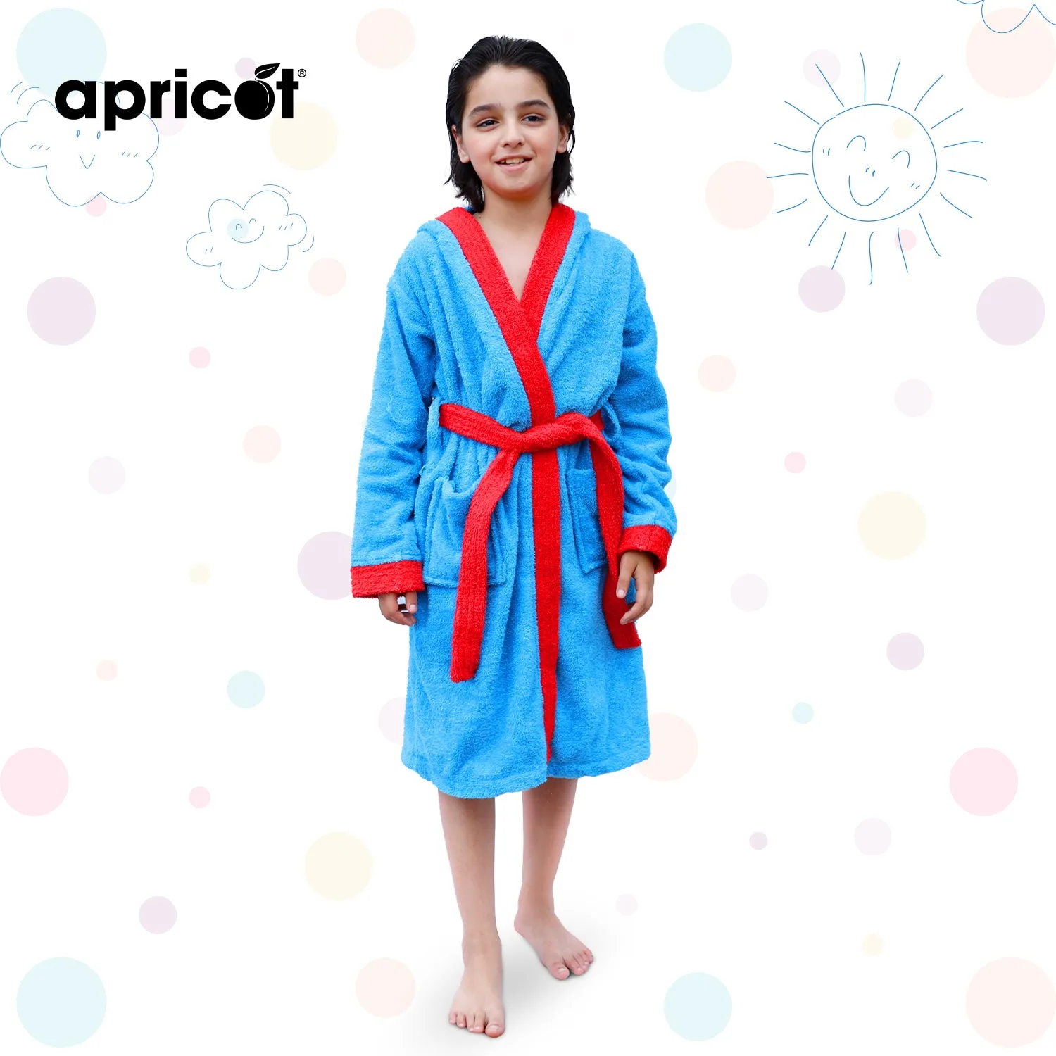 Cotton Kid's Bathrobe-Blue Over Red
