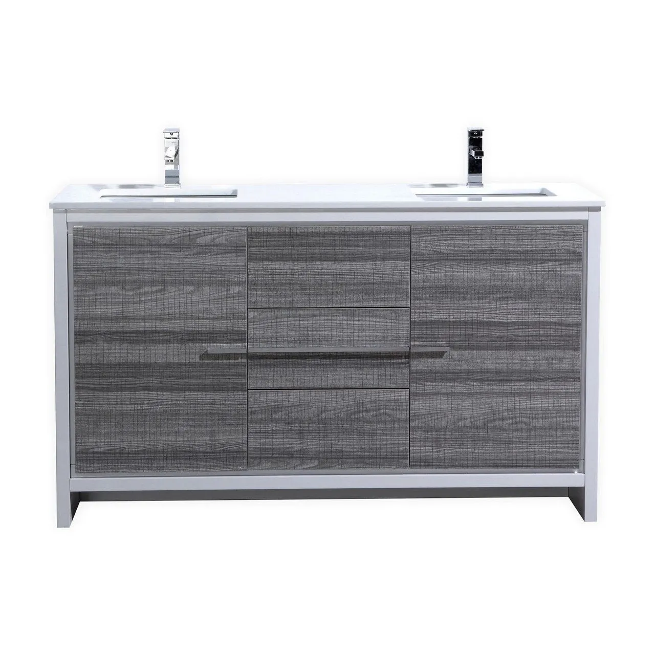 Dolce 60″ Double Sink Modern Bathroom Vanity with Quartz Counter-Top