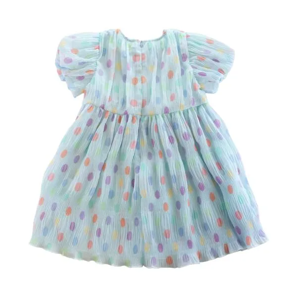 Dot Chiffon Pleat Dress - Blue