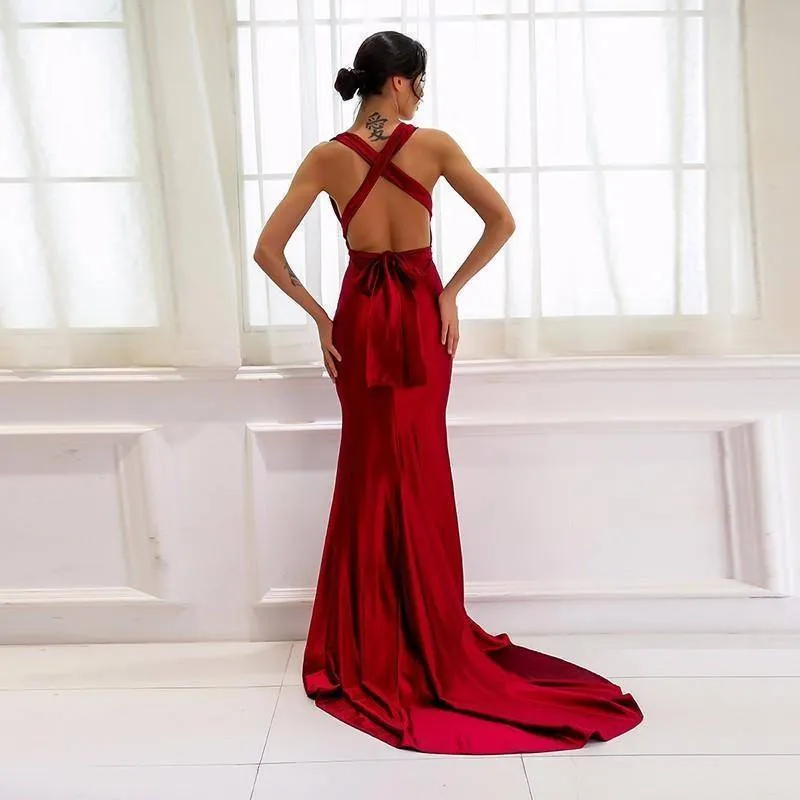 Elegant backless satin silk Mermaid tail Wonder dress (US 4-14)
