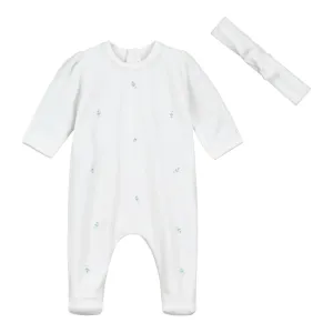 Emile et Rose - White velour romper with headband