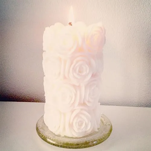 Enchantingly Ethereal Essence of White Roses: A Captivating Designer Pillar Scented Candle with Long-Lasting Fragrance and Decorative Charm