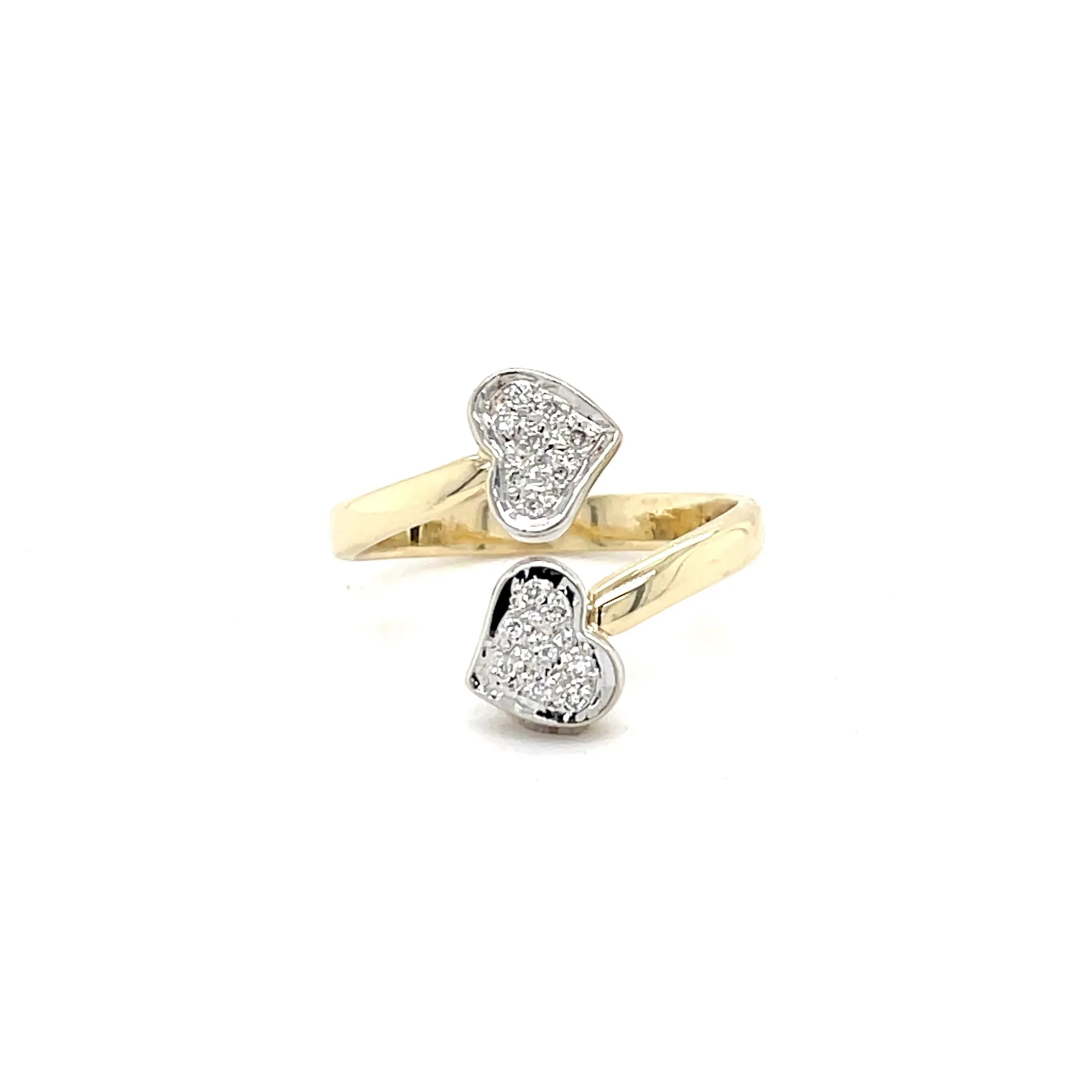 Estate 14K Two-Tone Diamond Cluster Heart Bypass Ring