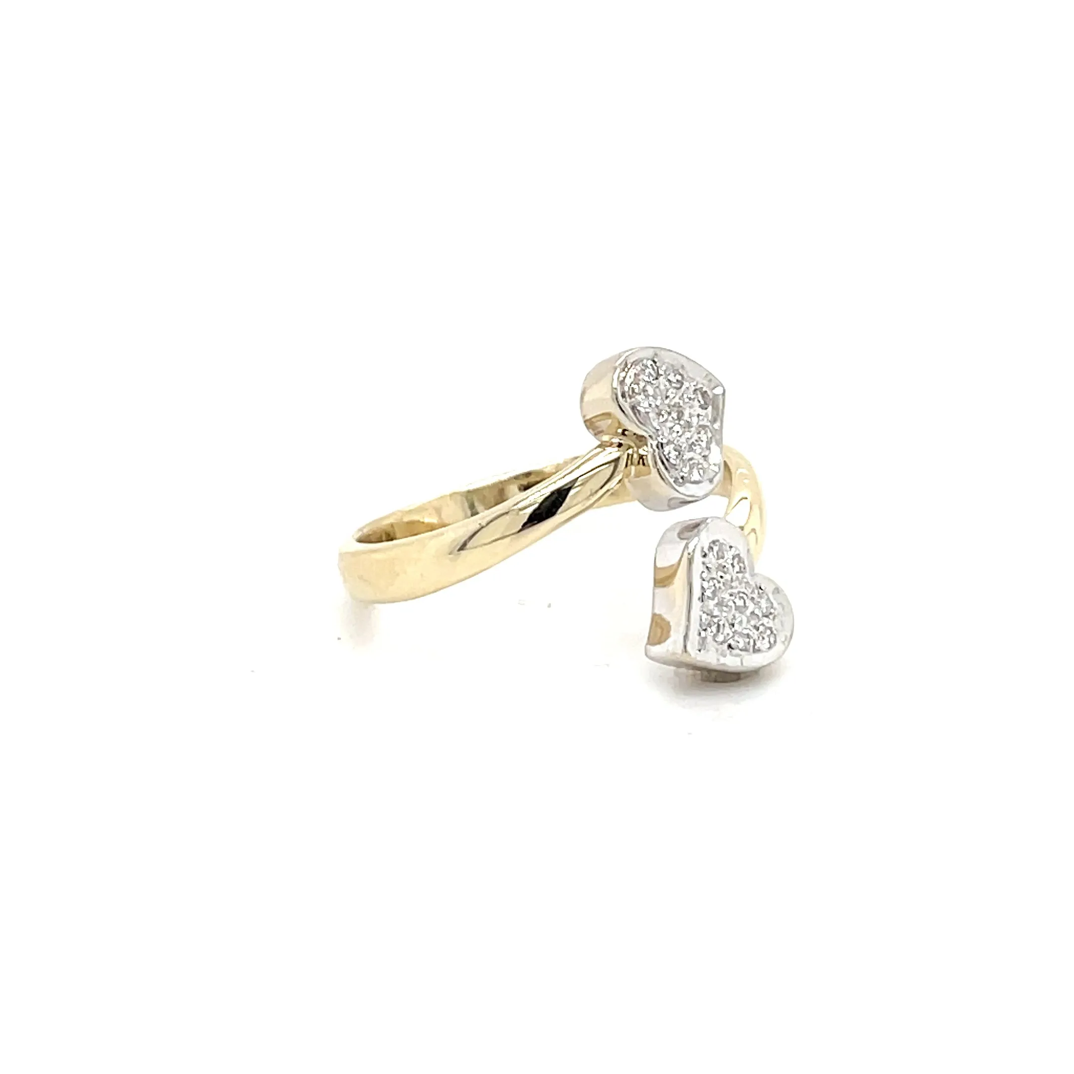 Estate 14K Two-Tone Diamond Cluster Heart Bypass Ring