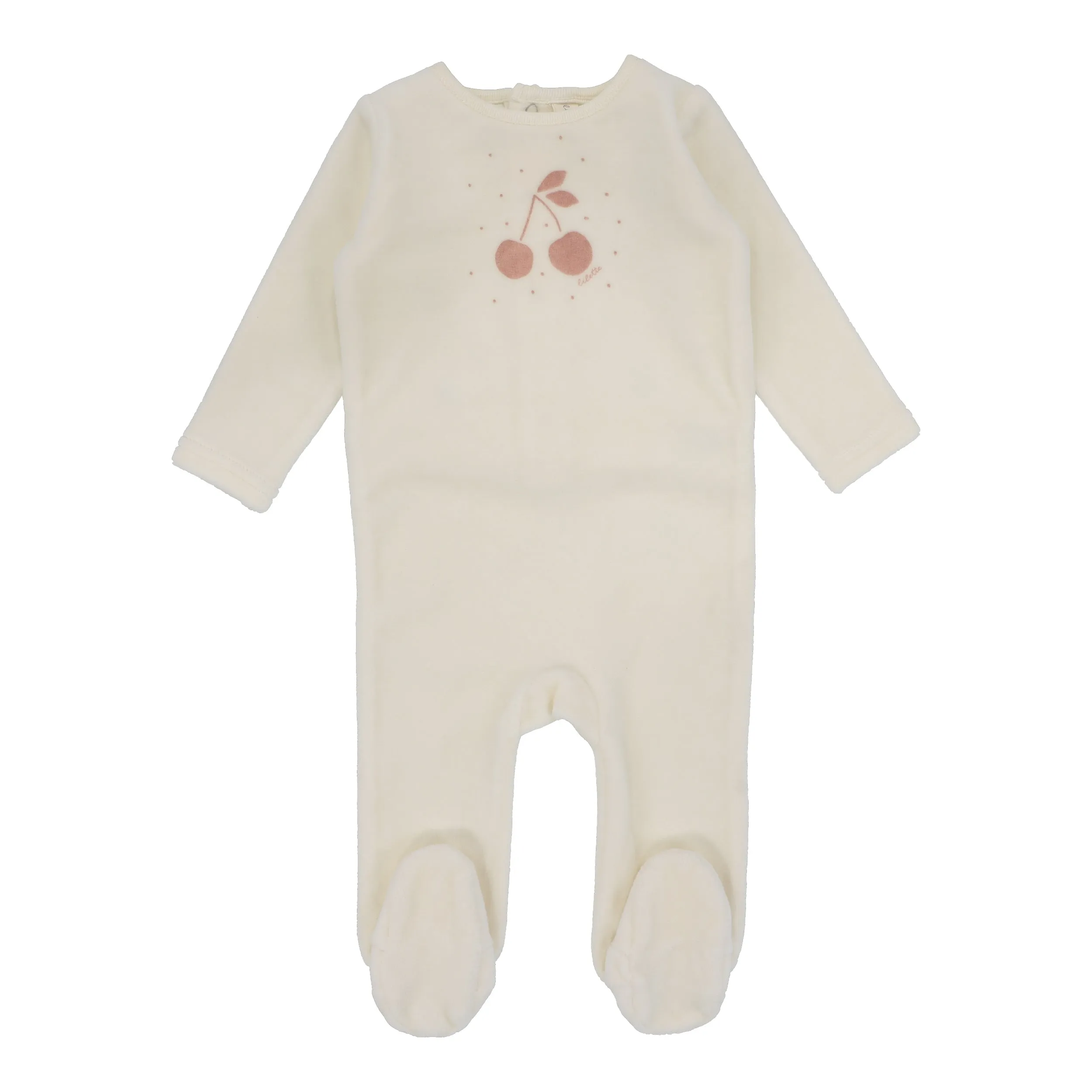 footie cherry graphic velour - ivory/apricot