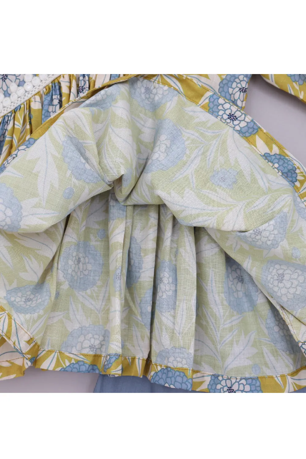 Green And Grey Floral Printed Peplum Style Top With Sharara Set