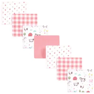 Hudson Baby Cotton Flannel Receiving Blankets Bundle, Girl Farm Animals