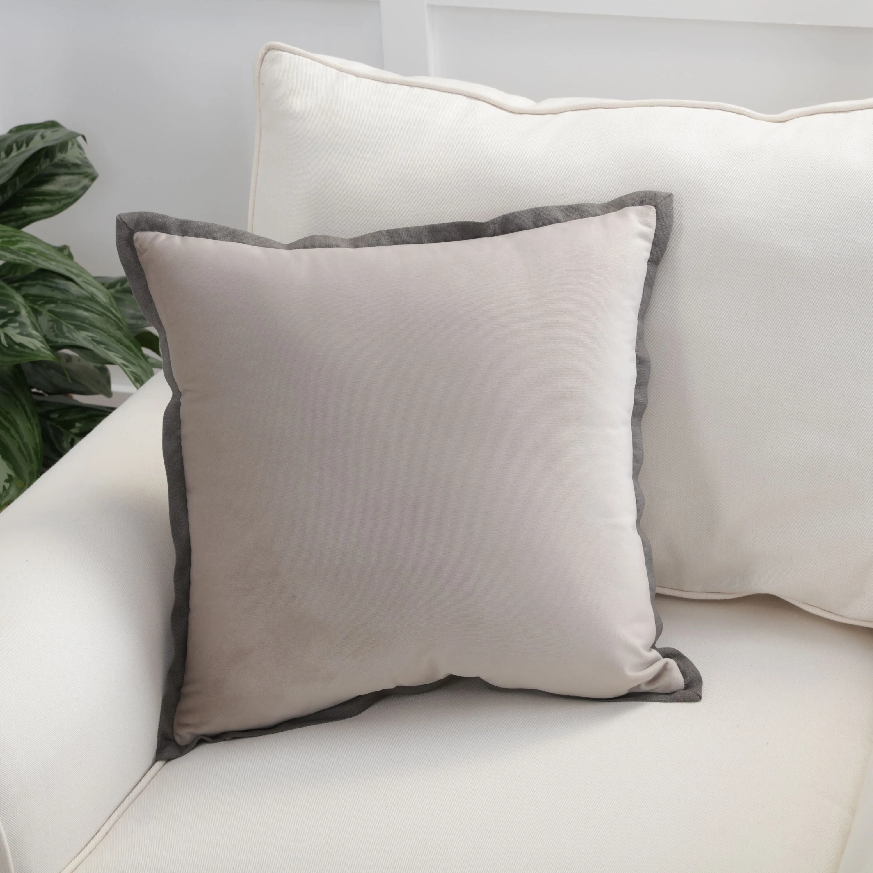 Indoor Velvet Flange Dove Grey 18-Inch Throw Pillow