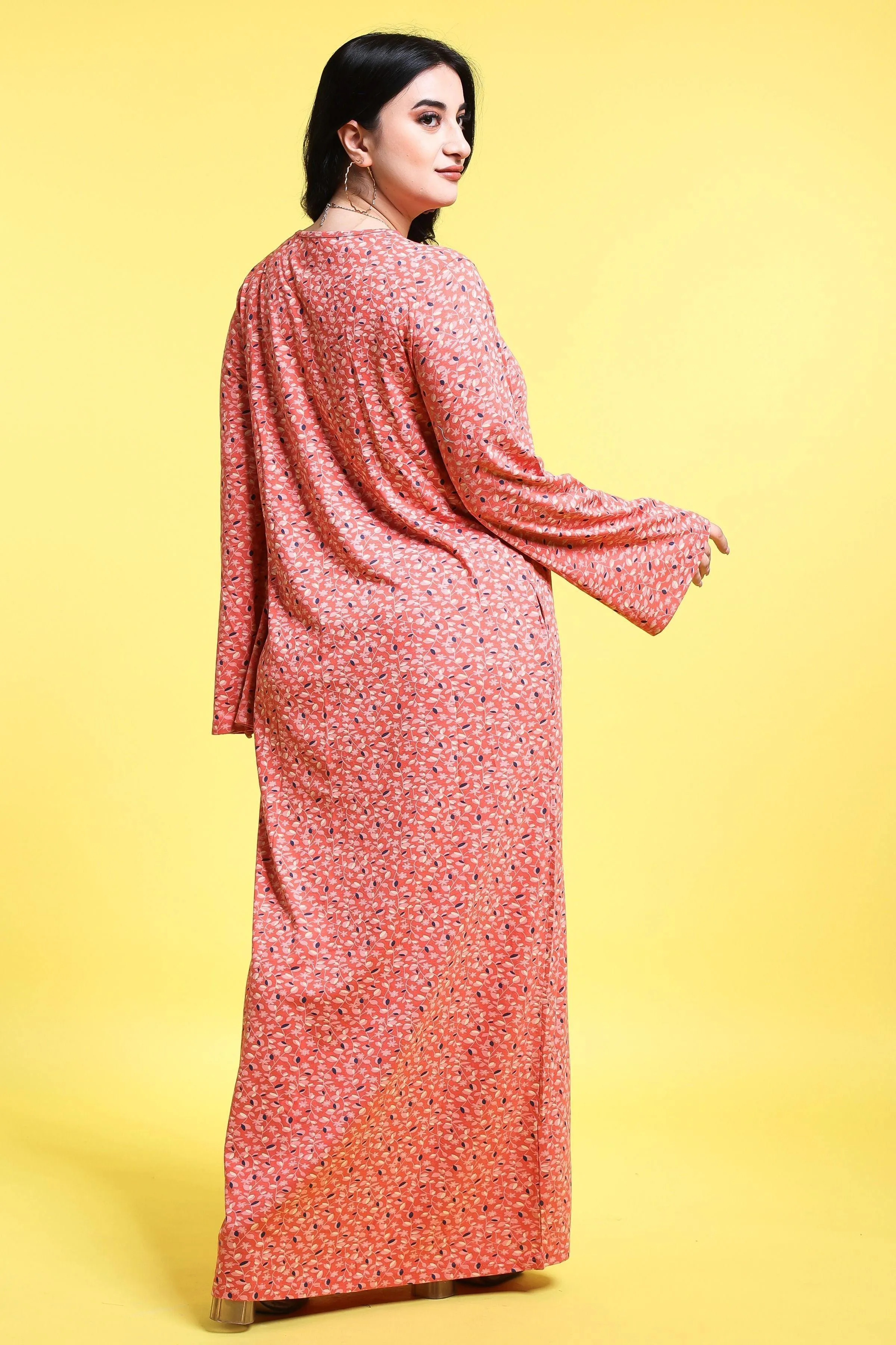 Peach Floral Printed Night Dress