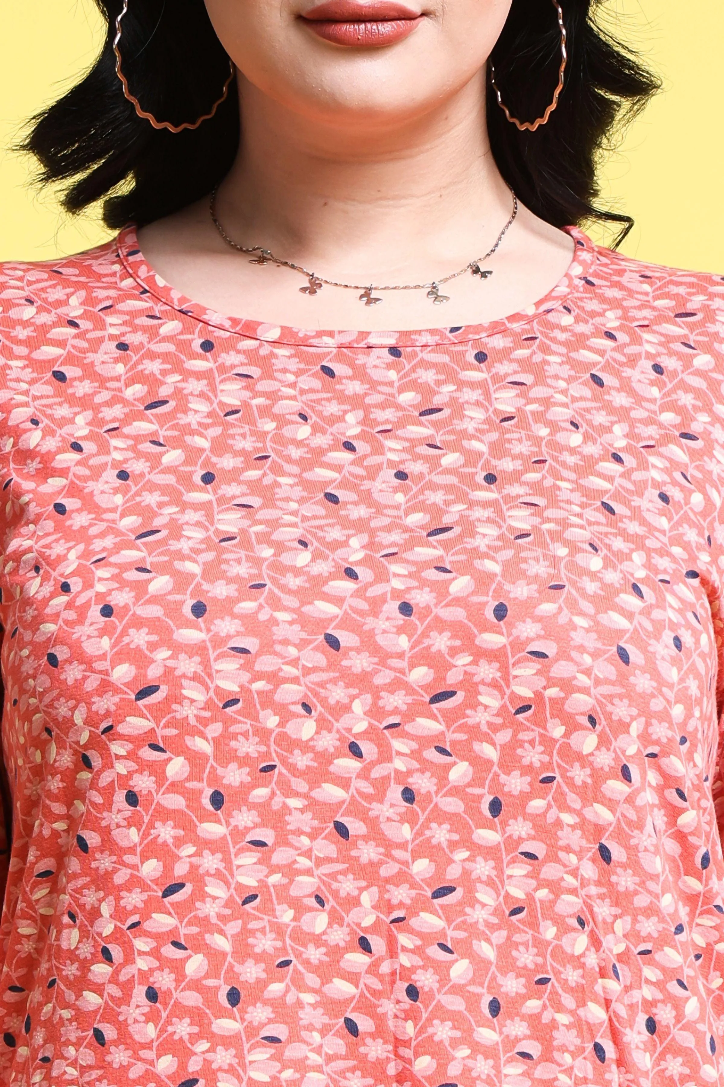 Peach Floral Printed Night Dress