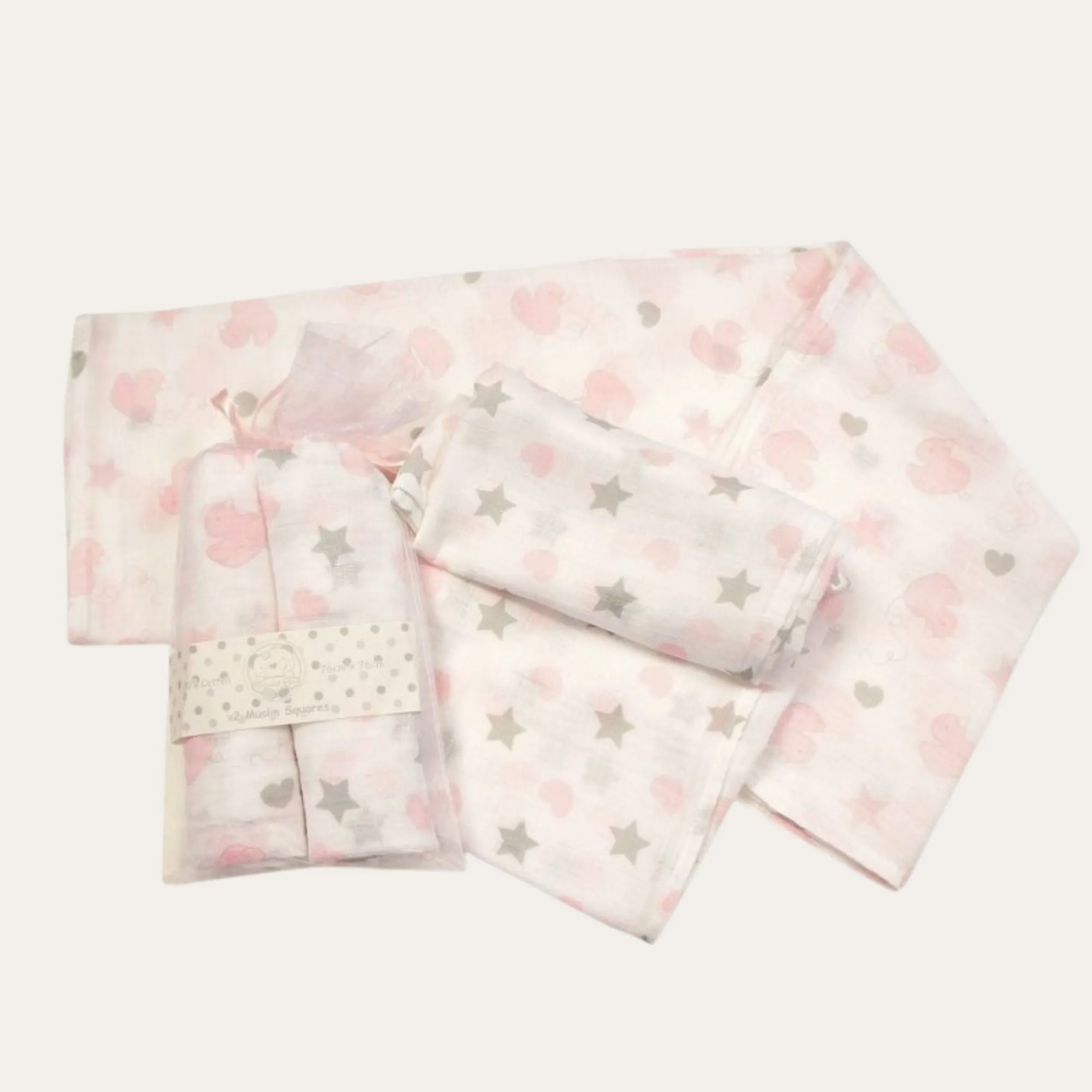 Pink Muslin Gift Set 'Clouds and Stars'