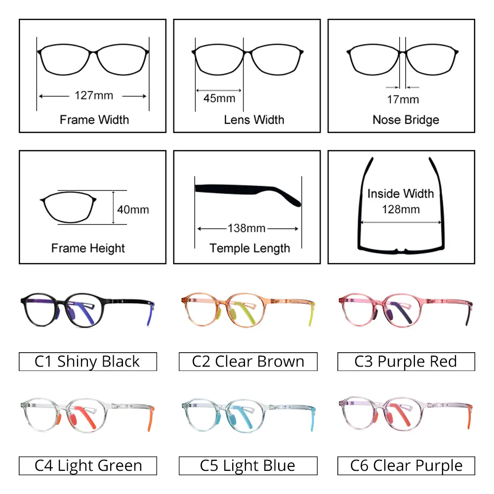 Ralferty Kids' Eyeglasses Anti Blue Light Round Tr90 D5114
