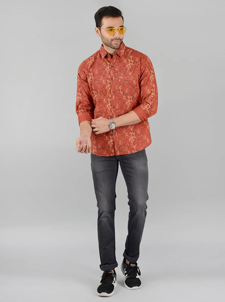 Red Printed Slim Fit Casual Shirt | JadeBlue