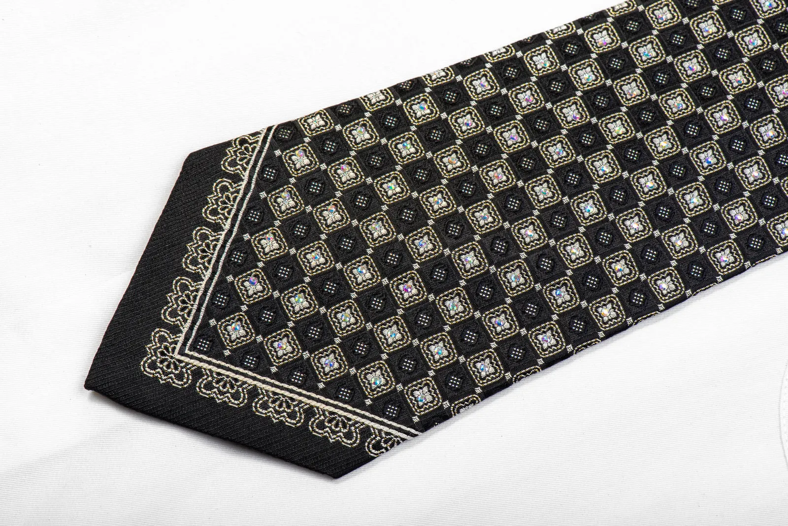 Roberta di Camerino Men's Silk Tie Silver Black Checkered With Silver Sparkles