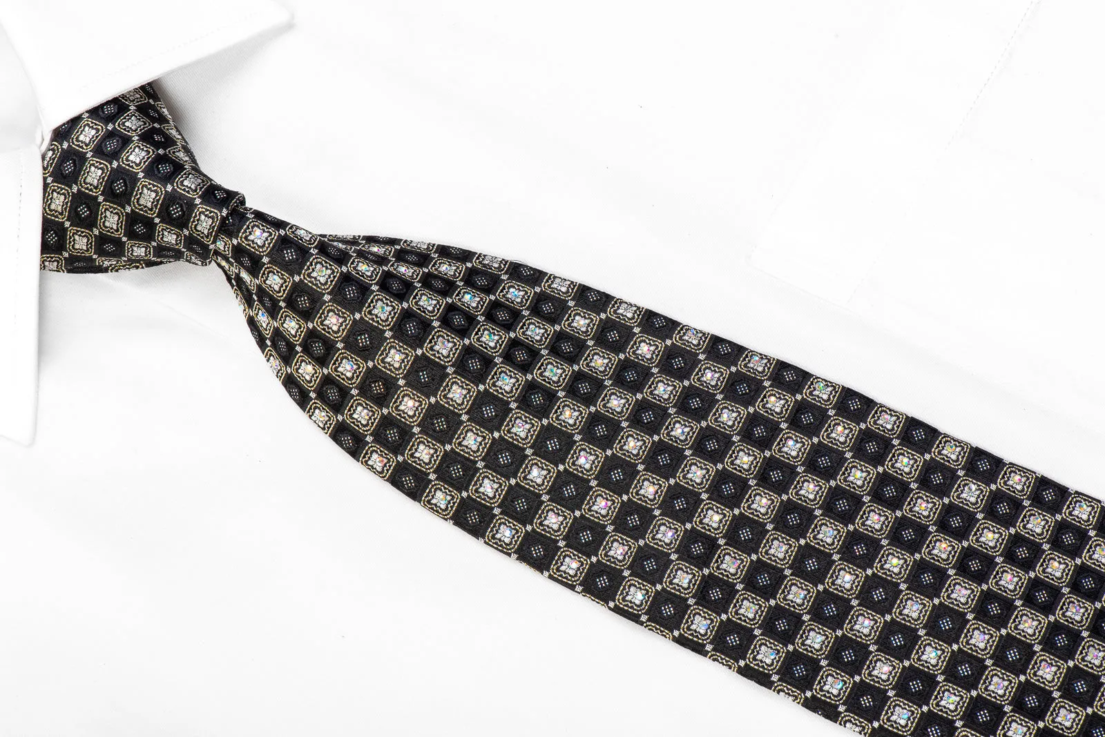 Roberta di Camerino Men's Silk Tie Silver Black Checkered With Silver Sparkles