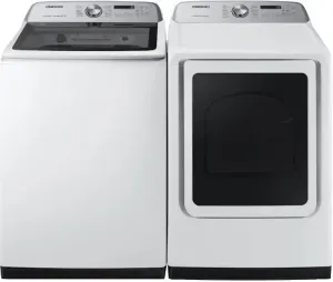 Samsung BESPOKE SAWADRGAW5400 White Side-by-Side Set with Top Load Washer (WA50R5400AW) and Gas Dryer (DVG50R5400W)