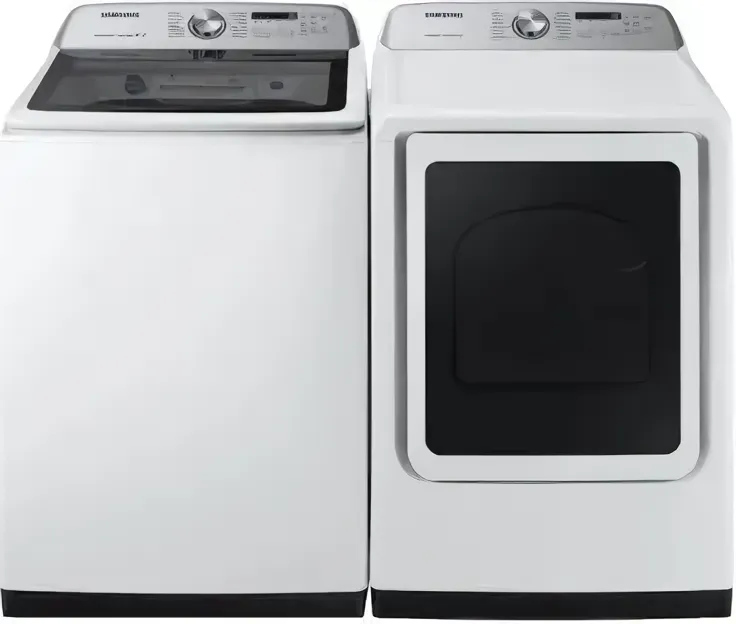 Samsung BESPOKE SAWADRGAW5400 White Side-by-Side Set with Top Load Washer (WA50R5400AW) and Gas Dryer (DVG50R5400W)