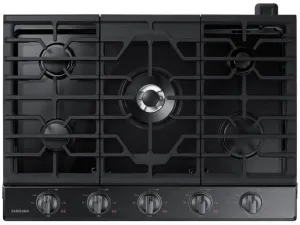 Samsung NA30N6555TG 30 Inch Gas Smart Cooktop with 5 Sealed Burners, Cast-Iron Grates, 19K Power Burner, LED Illuminated Backlit Knobs, Removable Griddle, Ready2Fit™ Guarantee, and ADA Compliant: Fingerprint Resistant Black Stainless Steel