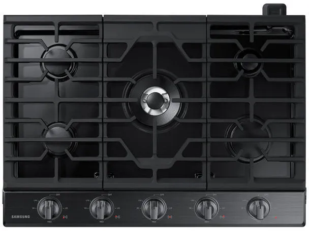 Samsung NA30N6555TG 30 Inch Gas Smart Cooktop with 5 Sealed Burners, Cast-Iron Grates, 19K Power Burner, LED Illuminated Backlit Knobs, Removable Griddle, Ready2Fit™ Guarantee, and ADA Compliant: Fingerprint Resistant Black Stainless Steel