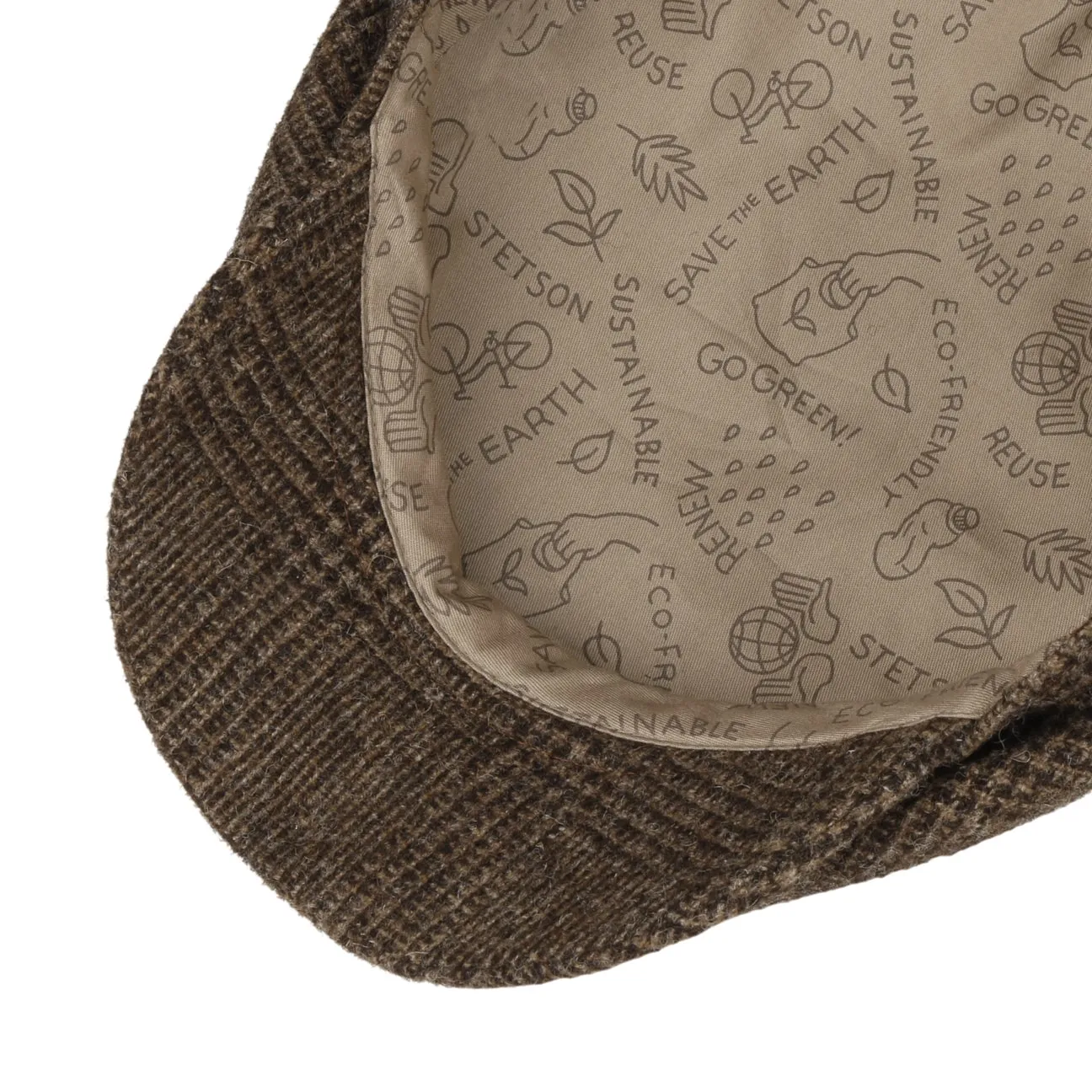Sustainable Glencheck Driver Flat Cap by Stetson