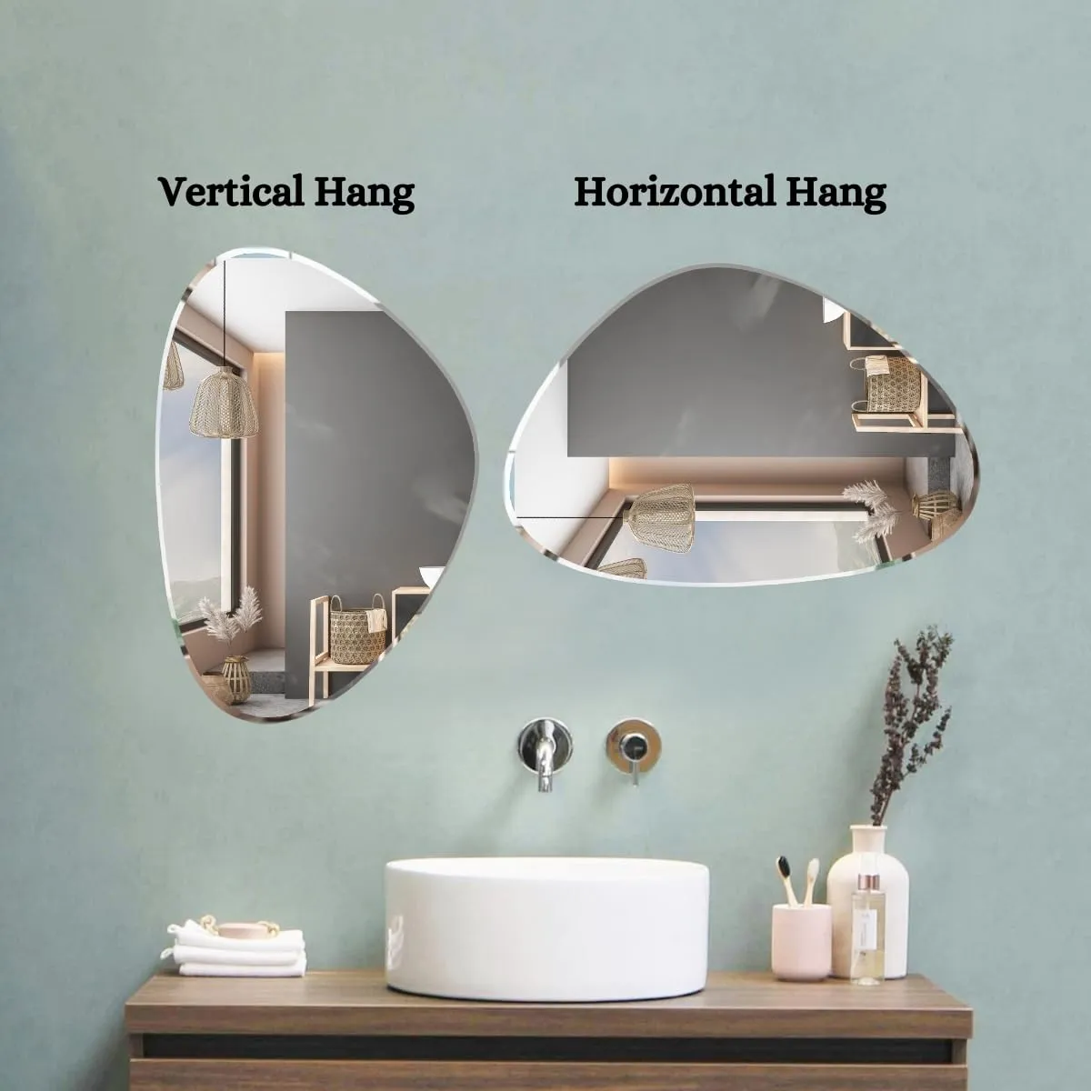 The Deqor Frameless Wall Mirror for Bathroom, Pebble Design Bathroom Mirror, Bedroom Mirror, Washbasin Mirror, Mirror for Room 15x21 Inch | BVM1521A5