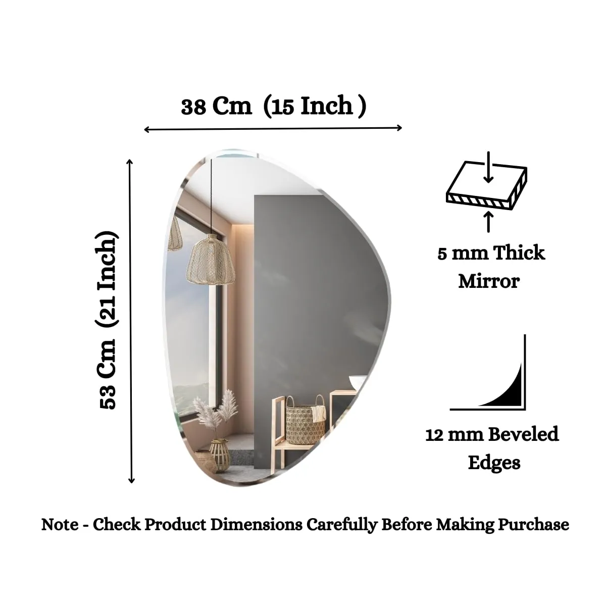 The Deqor Frameless Wall Mirror for Bathroom, Pebble Design Bathroom Mirror, Bedroom Mirror, Washbasin Mirror, Mirror for Room 15x21 Inch | BVM1521A5