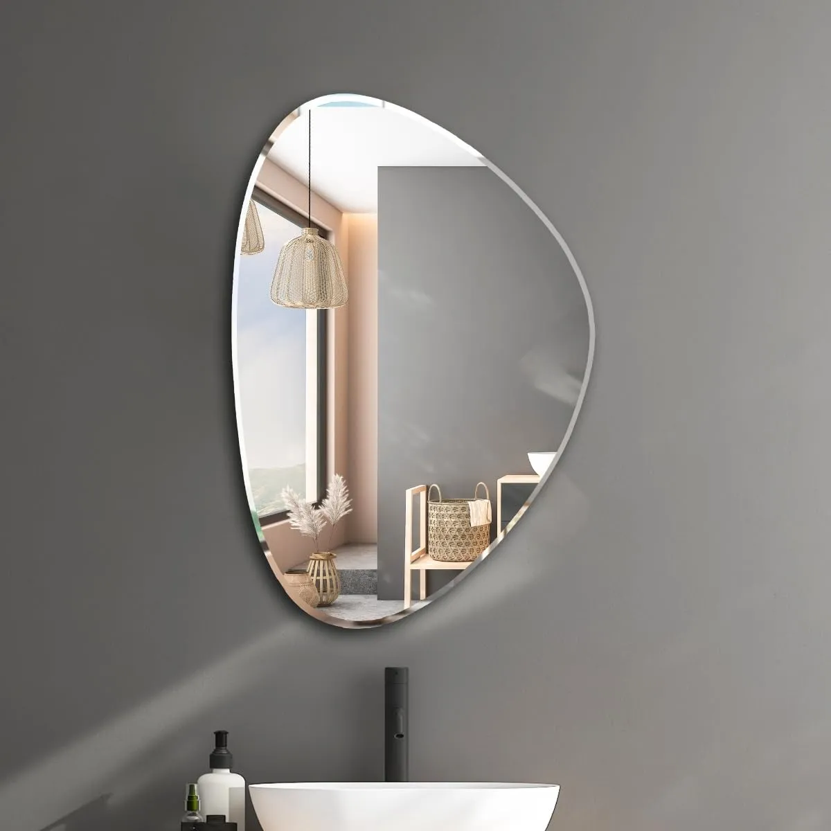 The Deqor Frameless Wall Mirror for Bathroom, Pebble Design Bathroom Mirror, Bedroom Mirror, Washbasin Mirror, Mirror for Room 15x21 Inch | BVM1521A5