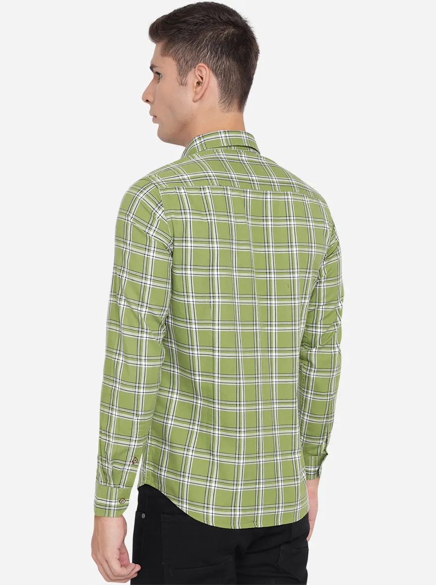 Turtle Green Checked Slim Fit Semi Casual Shirt | JadeBlue
