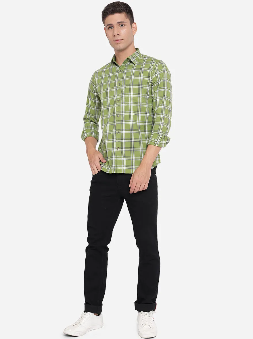 Turtle Green Checked Slim Fit Semi Casual Shirt | JadeBlue