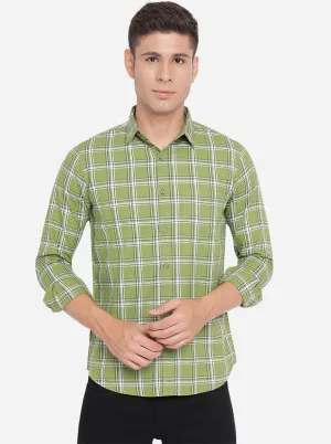 Turtle Green Checked Slim Fit Semi Casual Shirt | JadeBlue