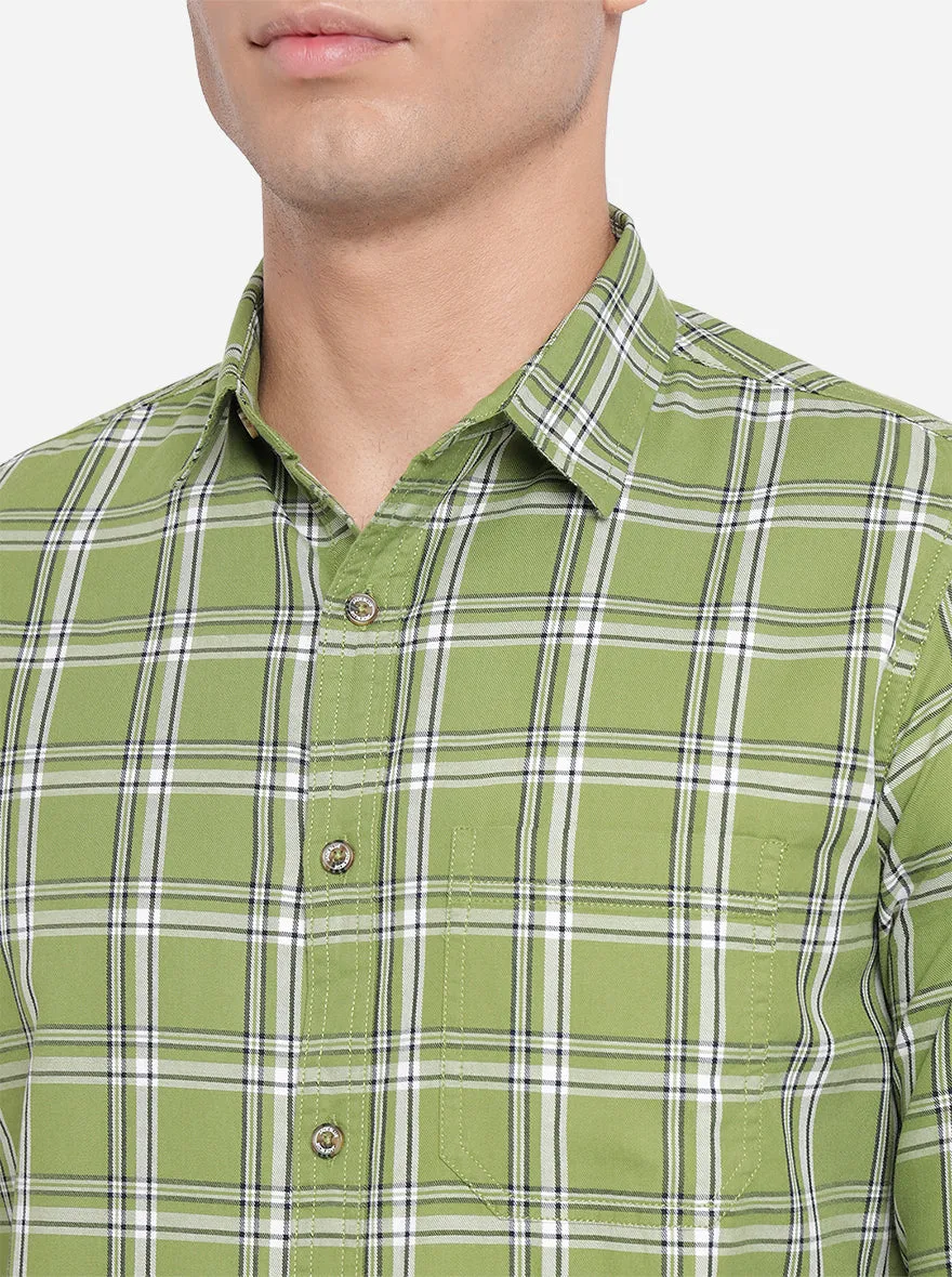 Turtle Green Checked Slim Fit Semi Casual Shirt | JadeBlue