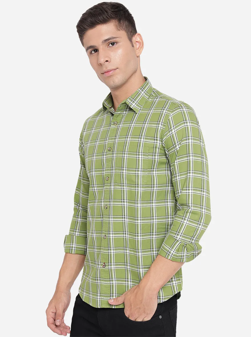 Turtle Green Checked Slim Fit Semi Casual Shirt | JadeBlue