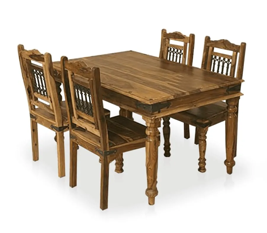 Vaidik Furniture Solid Wooden Sheesham Wood Dining Table 4 Seater with Chair, 4 Seater Dining Table Sets Wooden, Home Dining Room Sets Furniture, Dining Table Sets, Rectangle, Teak Finish