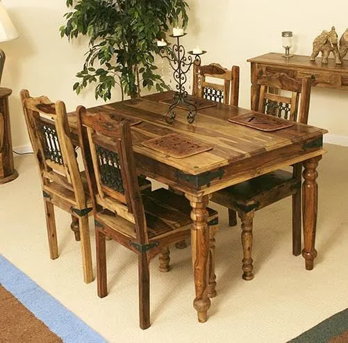Vaidik Furniture Solid Wooden Sheesham Wood Dining Table 4 Seater with Chair, 4 Seater Dining Table Sets Wooden, Home Dining Room Sets Furniture, Dining Table Sets, Rectangle, Teak Finish
