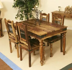 Vaidik Furniture Solid Wooden Sheesham Wood Dining Table 4 Seater with Chair, 4 Seater Dining Table Sets Wooden, Home Dining Room Sets Furniture, Dining Table Sets, Rectangle, Teak Finish