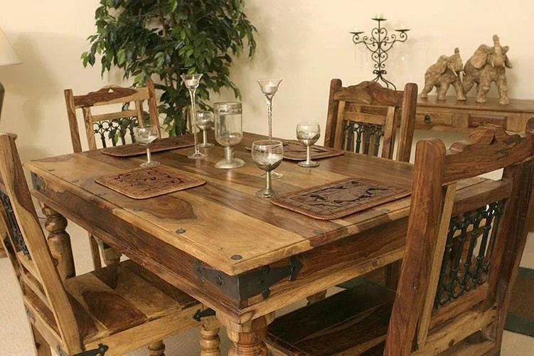 Vaidik Furniture Solid Wooden Sheesham Wood Dining Table 4 Seater with Chair, 4 Seater Dining Table Sets Wooden, Home Dining Room Sets Furniture, Dining Table Sets, Rectangle, Teak Finish