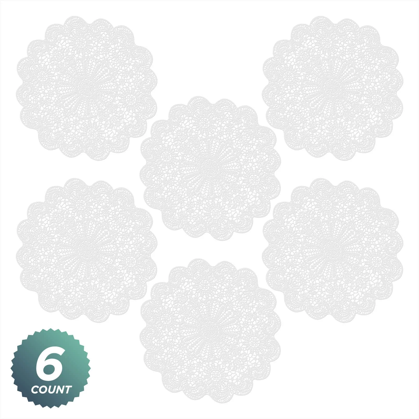 White Floral Classic Vinyl Placemats - 15 Inch Non-Slip Vinyl Dining Table Charger Farmhouse Home Decor (Set of 6)