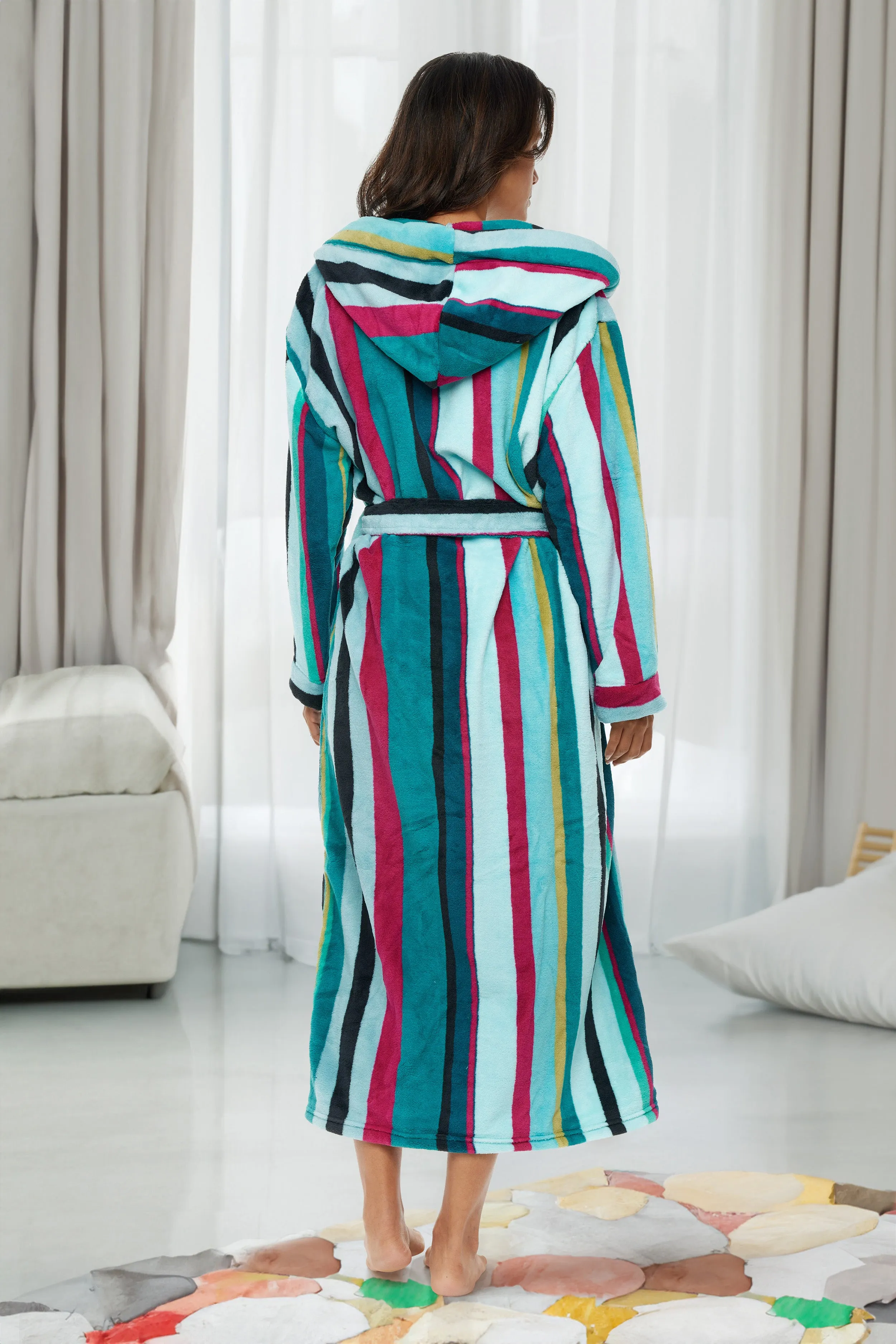 Women's Plush Fleece Hooded Bathrobe, Full Length Long Warm Lounge Robe with Hood