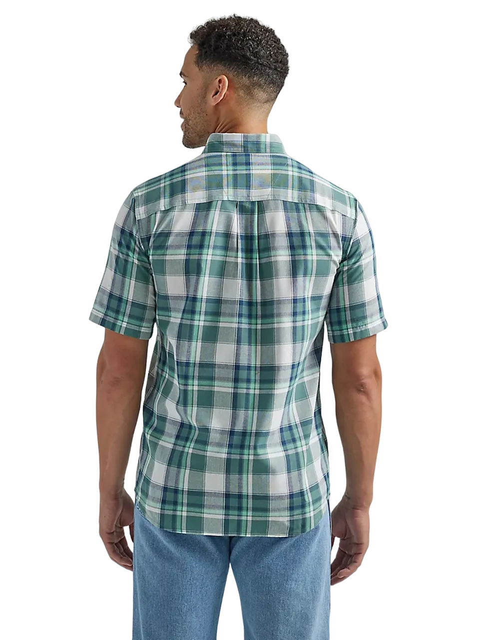 Wrangler Men's Rugged Wear Green & Blue Plaid Short Sleeve Shirt - Big